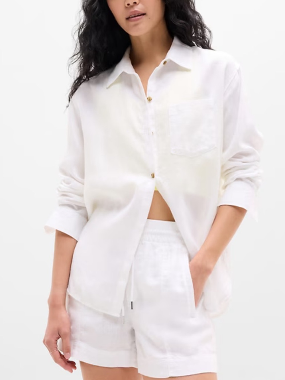Athleta Retreat 100% Linen top White Button Long Sleeve Xxs
